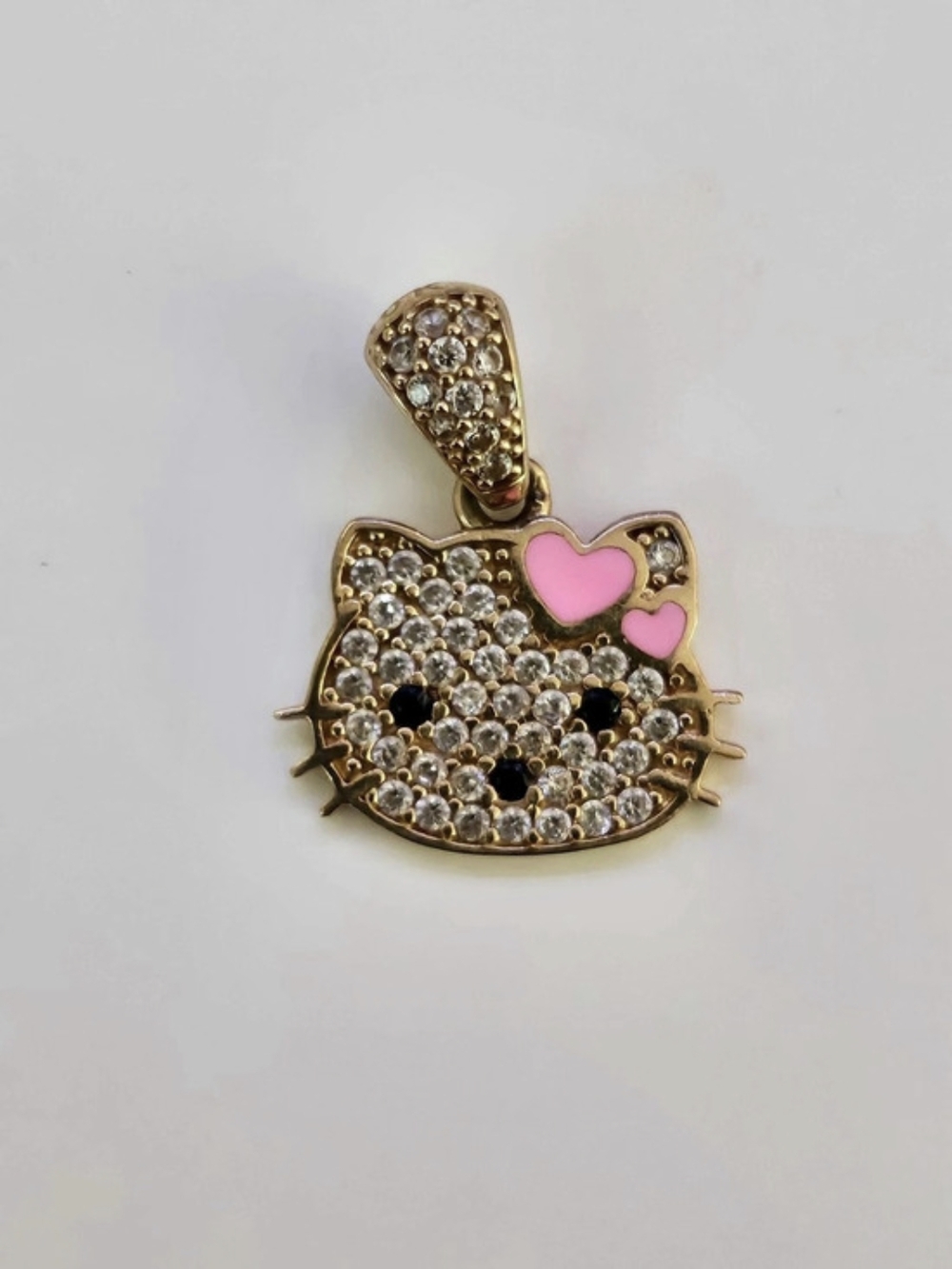 Hello Kitty Rhinestone Pendant in 10kt Gold